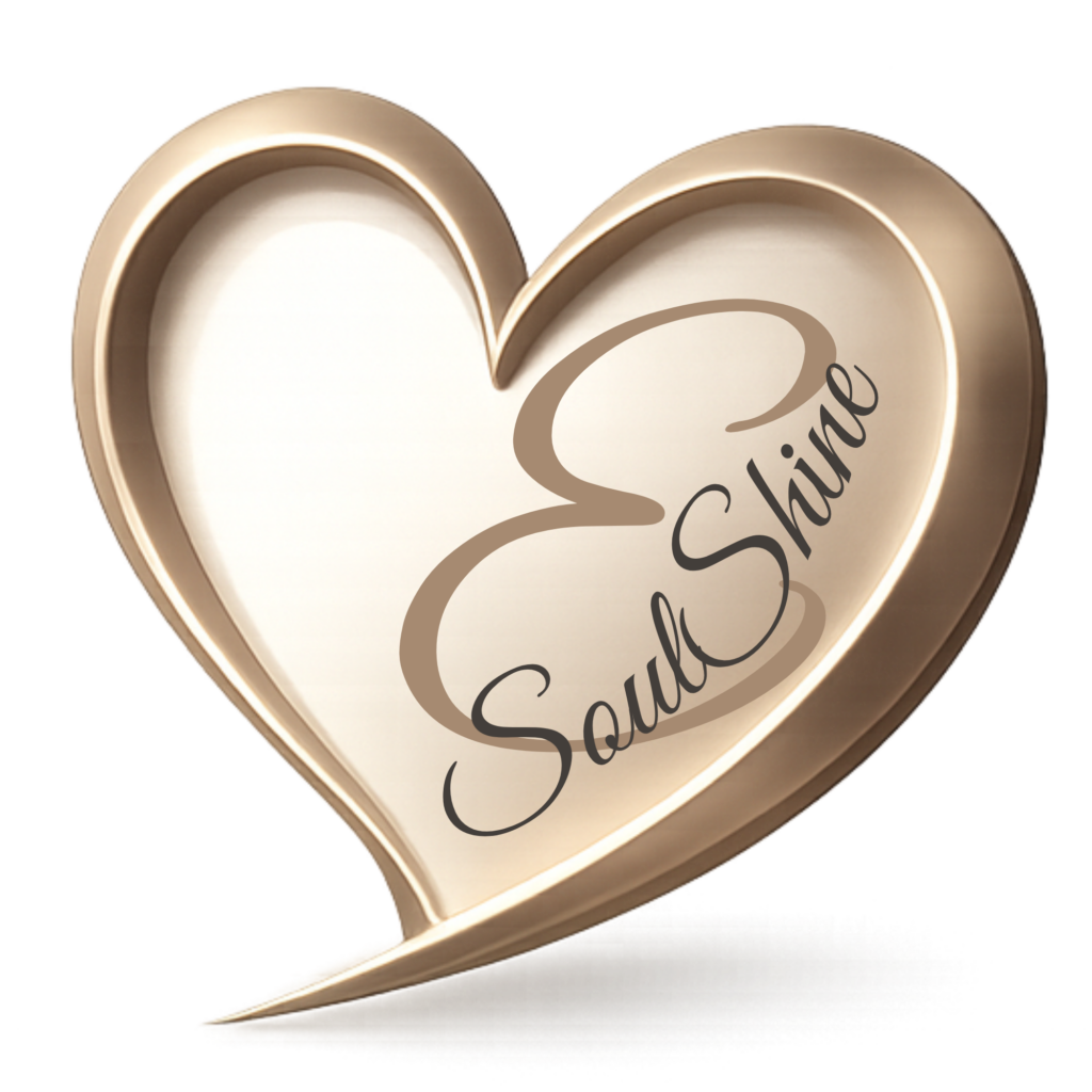 SoulShine Energetik rosegoldenes Herz-Logo mit eleganter kalligrafischer Schrift, markante Marke SoulShine, Name Daniela Engeser, goldene Oberflächenstruktur