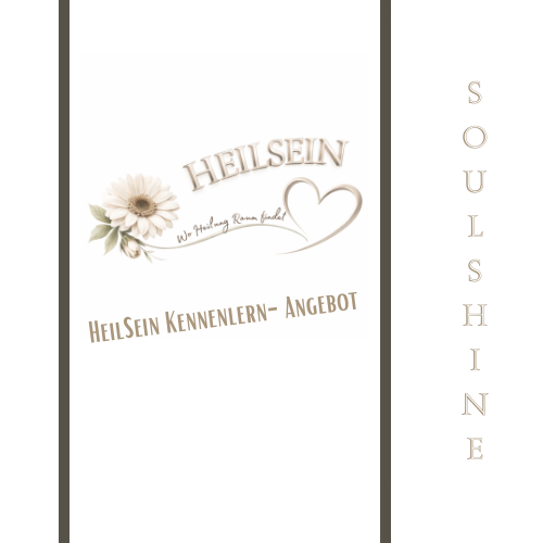 Logo von SoulShine mit dem Schriftzug HEILSEIN und einer Blume, die Heilung symbolisiert.