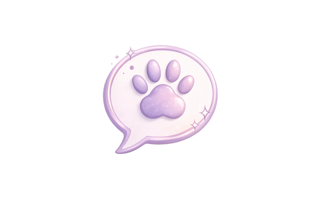 Violetter leuchtender Pfotenabdruck in einer Sprechblase, Symbol für Pferdegestützte Therapie und das, was dein Tier dir sagen möchte.